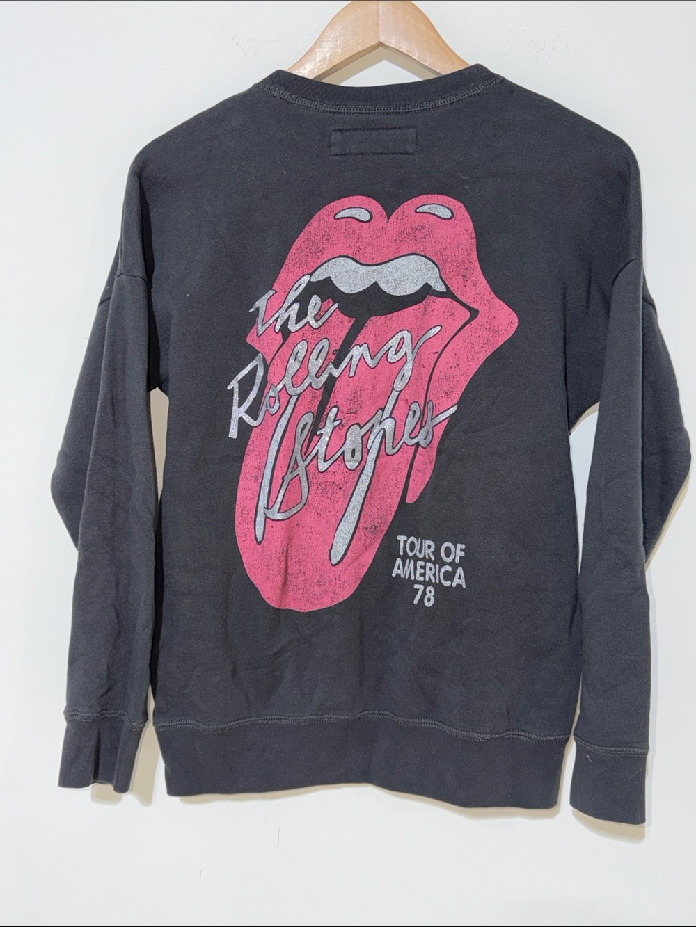Abercrombie Kids The Rolling Stones Black Crewneck Sweater with Pink Tongue Logo